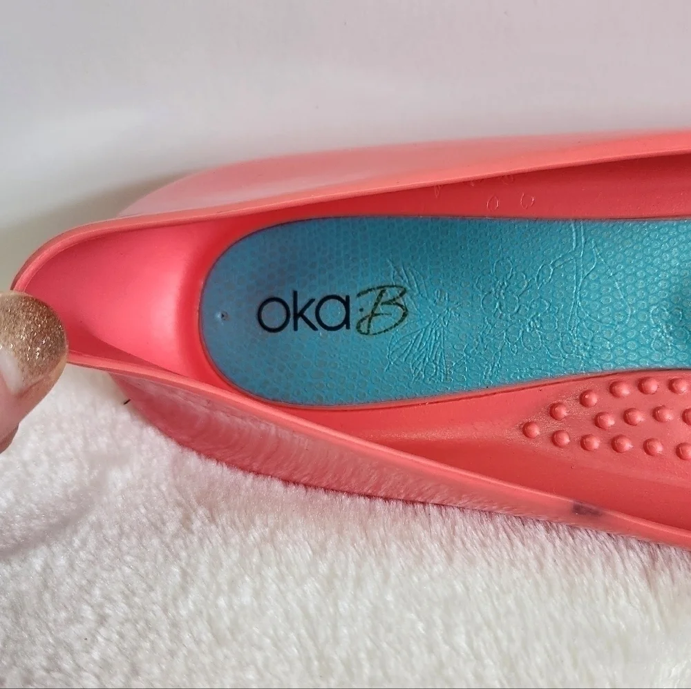 Oka B Taylor Coral Pink Rubber Jelly Ballet Slip On Flats Women Size US 8 EU 38 - Picture 9 of 14
